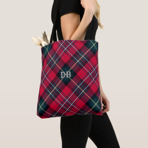 Red Tartan met uw Initiaal(en)  Tote Bag
