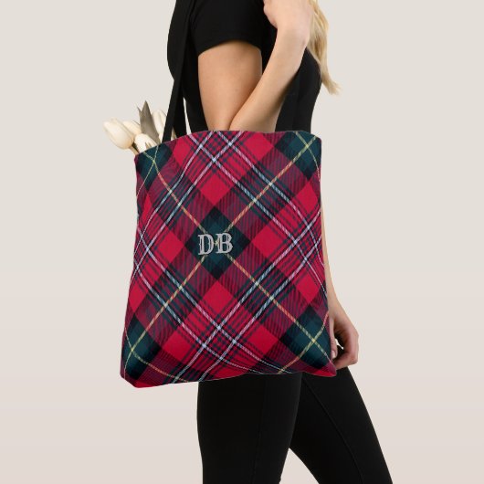 Red Tartan met uw Initiaal(en) Tote Bag (Dichtbij)