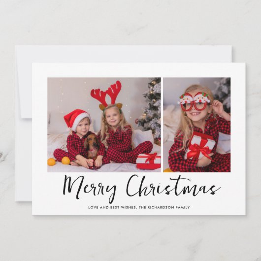 Red Tartan Minimal Christmas Photo Feestdagenkaart (Voorkant)