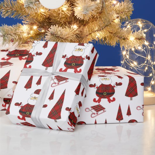 Red Tartan Mode Santa Pattern Cadeaupapier (Feestdagen)