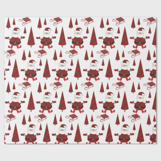 Red Tartan Mode Santa Pattern Cadeaupapier (Vlak)