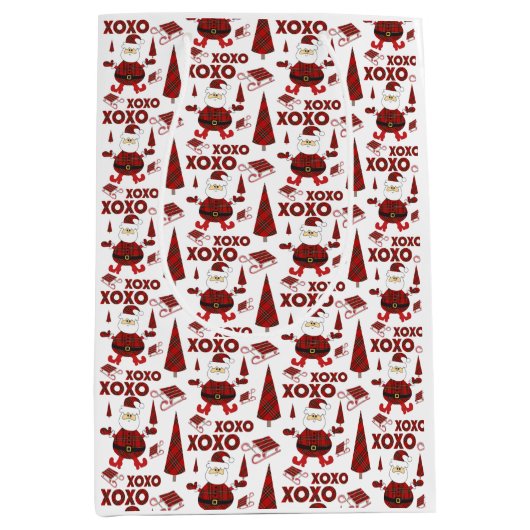 Red Tartan Mode Santa Pattern Medium Cadeauzakje (Voorkant)