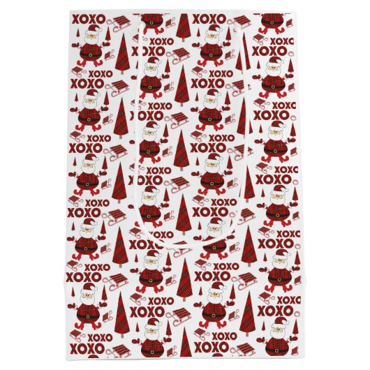 Red Tartan Mode Santa Pattern Medium Cadeauzakje (Achterkant)