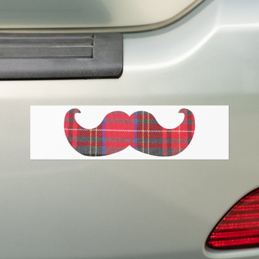Red Tartan Mustache Bumpersticker (Op auto)
