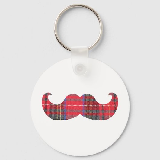 Red Tartan Mustache Sleutelhanger (Voorkant)