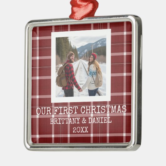 Red Tartan Our First Christmas Metalen Ornament (Links)