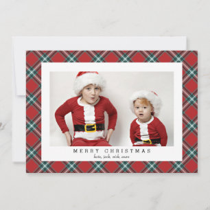 Red Tartan Photo Card voor kerstFeestdagen Feestdagenkaart