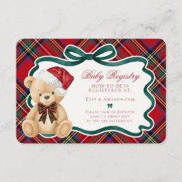 Red Tartan Plaid Christmas Bear Baby Registry Informatiekaartje
