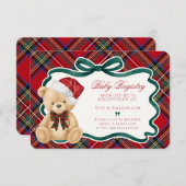 Red Tartan Plaid Christmas Bear Baby Registry Informatiekaartje (Voorkant / Achterkant)