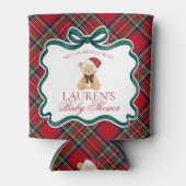 Red Tartan Plaid Christmas Bear Baby Shower Favor Blikjeskoeler (Voorkant)