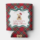 Red Tartan Plaid Christmas Bear Baby Shower Favor Blikjeskoeler (Achterkant)