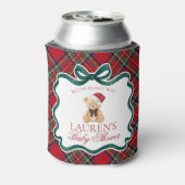 Red Tartan Plaid Christmas Bear Baby Shower Favor Blikjeskoeler (Blikje Achterkant)