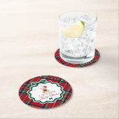 Red Tartan Plaid Christmas Bear Baby Shower  Ronde Kartonnen Onderzetter (Insitu)