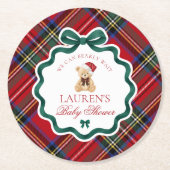 Red Tartan Plaid Christmas Bear Baby Shower  Ronde Kartonnen Onderzetter (Voorkant)