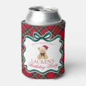 Red Tartan Plaid Christmas Bear Birthday Favor Blikjeskoeler (Blikje Voorkant)