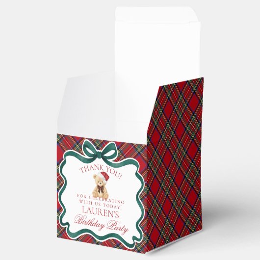 Red Tartan Plaid Christmas Bear Birthday Favor Box Bedankdoosjes (Geopend)