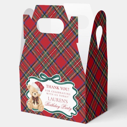 Red Tartan Plaid Christmas Bear Birthday Favor Box Bedankdoosjes (Geopend)