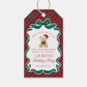 Red Tartan Plaid Christmas Bear Birthday Favors Cadeaulabel (Voorkant)