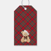 Red Tartan Plaid Christmas Bear Birthday Favors Cadeaulabel (Achterkant)