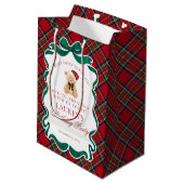 Red Tartan Plaid Christmas Bear Birthday Favors Medium Cadeauzakje (Achterkant Gekanteld)