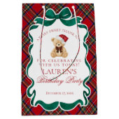 Red Tartan Plaid Christmas Bear Birthday Favors Medium Cadeauzakje (Voorkant)