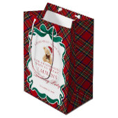 Red Tartan Plaid Christmas Bear Birthday Favors Medium Cadeauzakje (Voorkant Gekanteld)