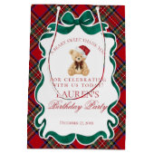 Red Tartan Plaid Christmas Bear Birthday Favors Medium Cadeauzakje (Achterkant)
