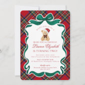 Red Tartan Plaid Christmas Bear Birthday Kaart (Voorkant)