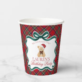 Red Tartan Plaid Christmas Bear Birthday Party Papieren Bekers (Achterkant)