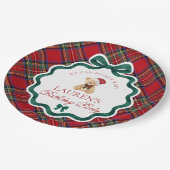 Red Tartan Plaid Christmas Bear Birthday Party  Papieren Bordje (Gekanteld)