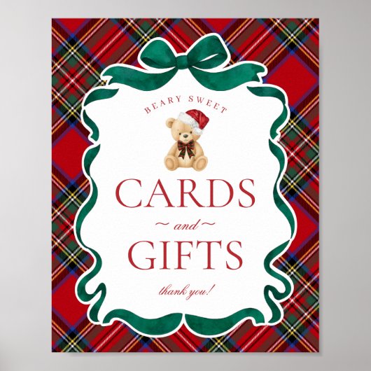 Red Tartan Plaid Christmas Bear Cards & Gifts Poster (Voorkant)
