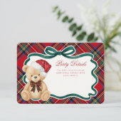 Red Tartan Plaid Christmas Bear Details Informatiekaartje (Staand voorkant)