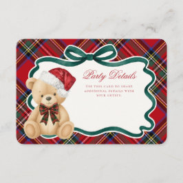 Red Tartan Plaid Christmas Bear Details Informatiekaartje