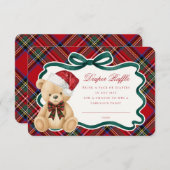 Red Tartan Plaid Christmas Bear Diaper Raffle Informatiekaartje (Voorkant / Achterkant)