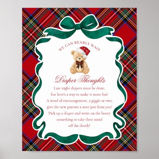 Red Tartan Plaid Christmas Bear Diaper Thoughts Poster (Voorkant)
