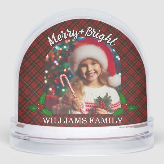 Red tartan plaid Custom photos Christmas Sneeuwbol (Voorkant)