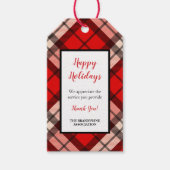 Red Tartan Plaid Dank u vakantie cadeau label Cadeaulabel (Voorkant)