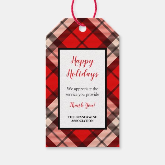 Red Tartan Plaid Dank u vakantie cadeau label Cadeaulabel (Voorkant)