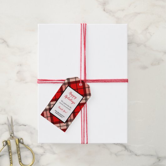 Red Tartan Plaid Dank u vakantie cadeau label Cadeaulabel (Met Touw)
