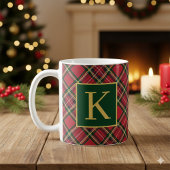 Red Tartan Plaid Gold Monogram Koffiemok