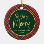 Red Tartan Plaid Gold Script Kerst Keramisch Ornament (Voorkant)