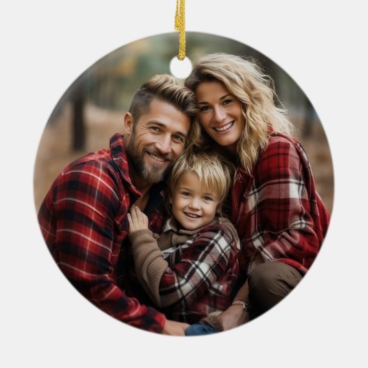 Red Tartan Plaid Gold Script Kerst Keramisch Ornament (Achterkant)