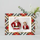 Red Tartan Plaid Kerst Folie Vakantie Kaart (Staand Voorkant)