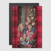 Red Tartan Plaid Merry Christmas Photo Family (Voorkant / Achterkant)
