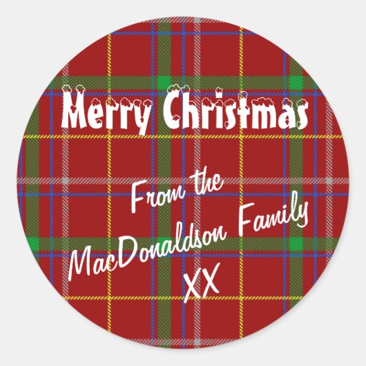 Red tartan plaid Merry Xmas Ronde Sticker (Voorkant)