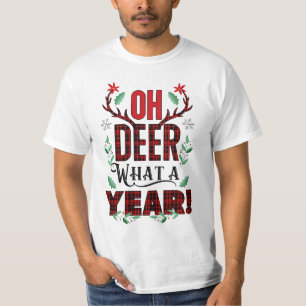 Red Tartan Plaid Oh Deer Wat een jaar vakantie T-shirt