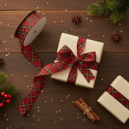 Red Tartan Plaid Ribbon – Holiday Gift Wrap Grosgrain Lint