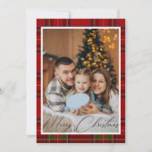 Red Tartan Plaid Schotse kerst Foto Feestdagenkaart (Voorkant)