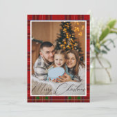 Red Tartan Plaid Schotse kerst Foto Feestdagenkaart (Staand voorkant)