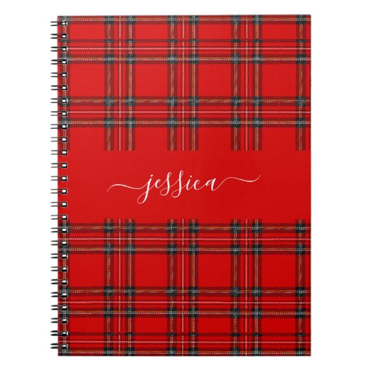 Red tartan plaid script name binder notitieboek (Voorkant)